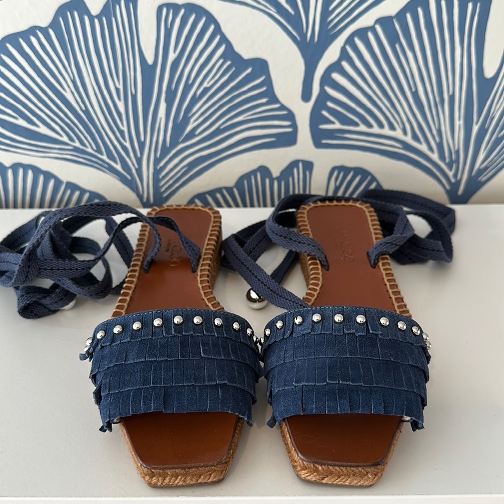 NIB - Jimmy Choo Aisha studded fringed suede espadrille sandals (Blue 34/4)